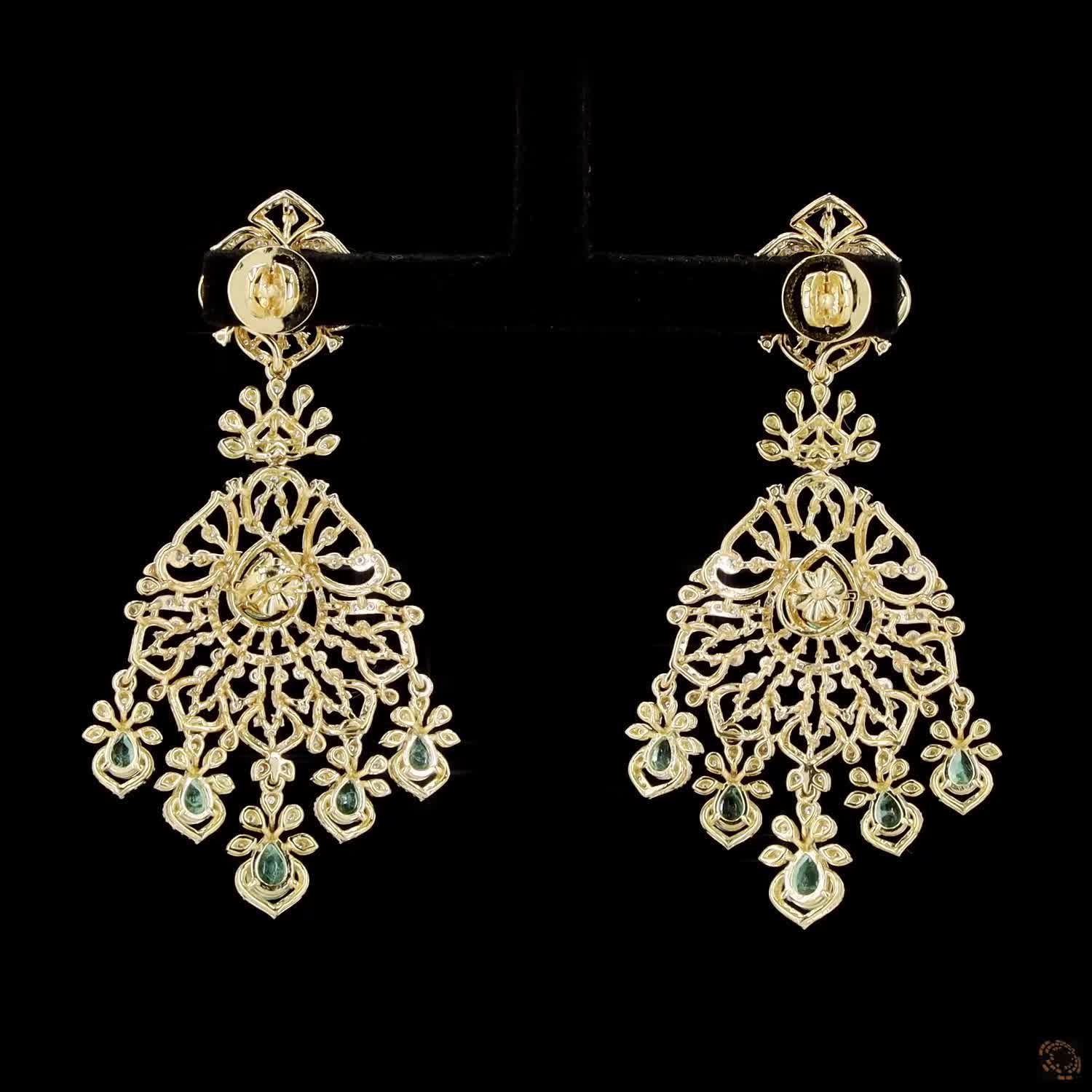 Emerald & Ruby Diamond Earrings in 18KT Yellow Gold