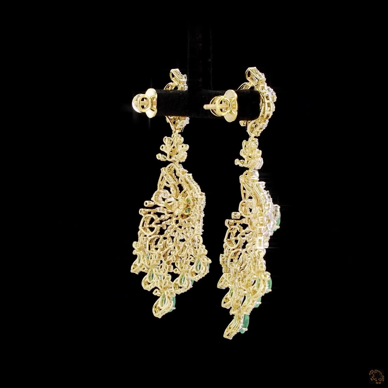 Emerald & Ruby Diamond Earrings in 18KT Yellow Gold