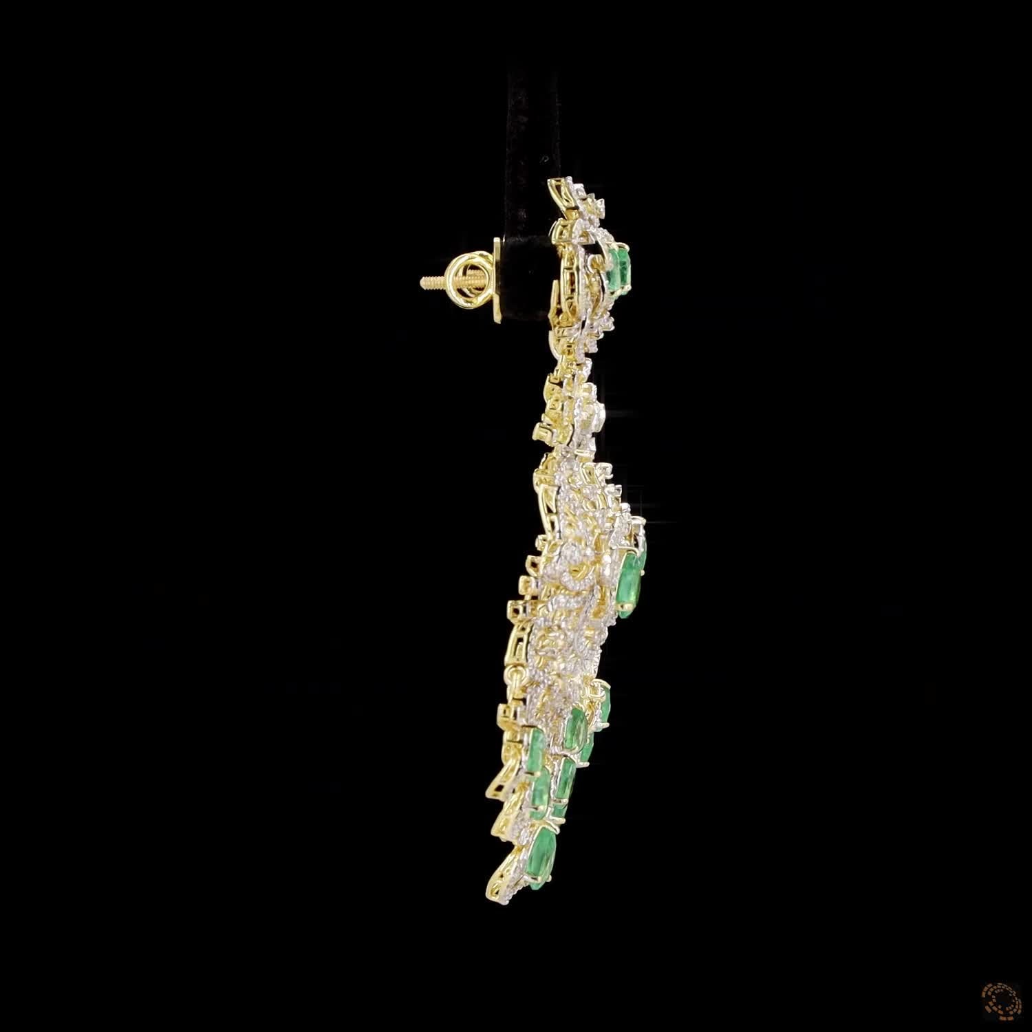 Emerald & Ruby Diamond Earrings in 18KT Yellow Gold