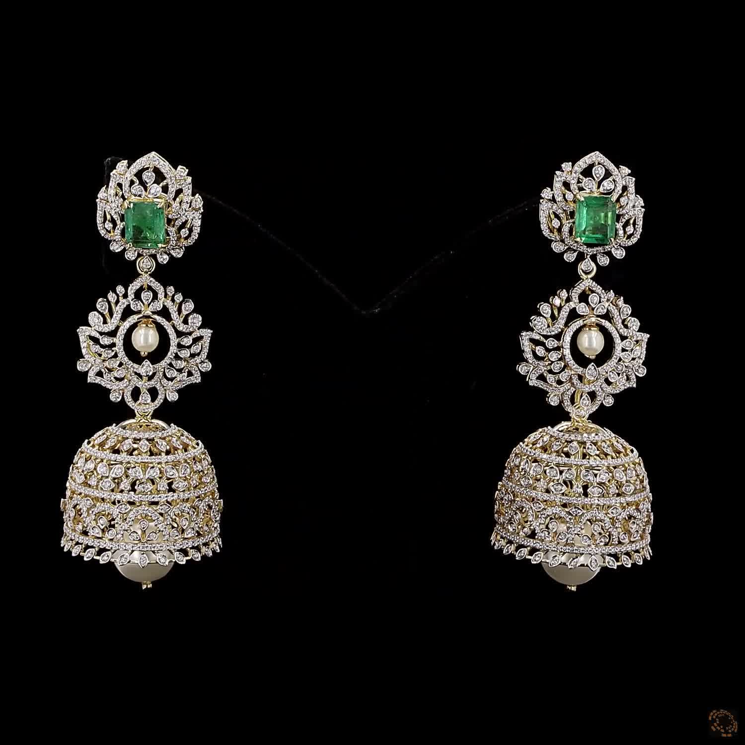 Emerald & Ruby Diamond Earrings in 18KT Yellow Gold