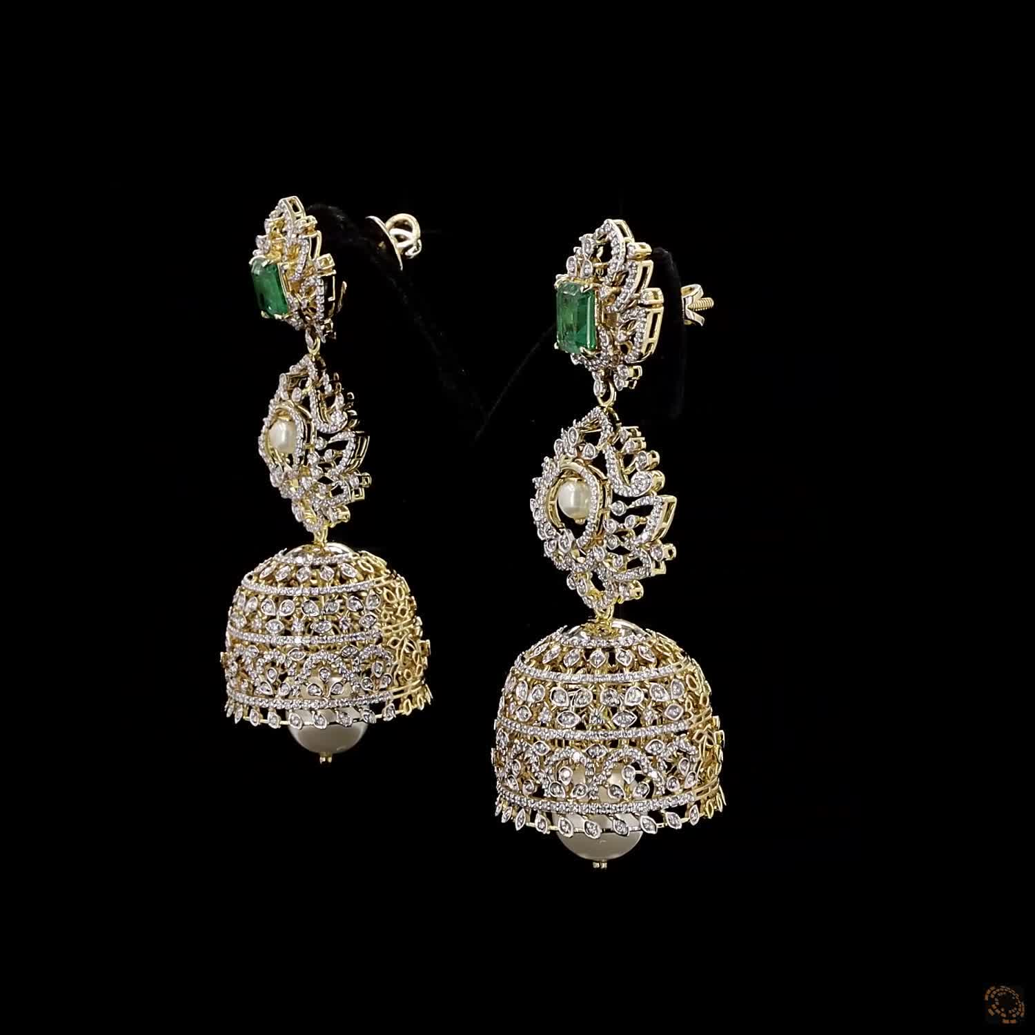 Emerald & Ruby Diamond Earrings in 18KT Yellow Gold