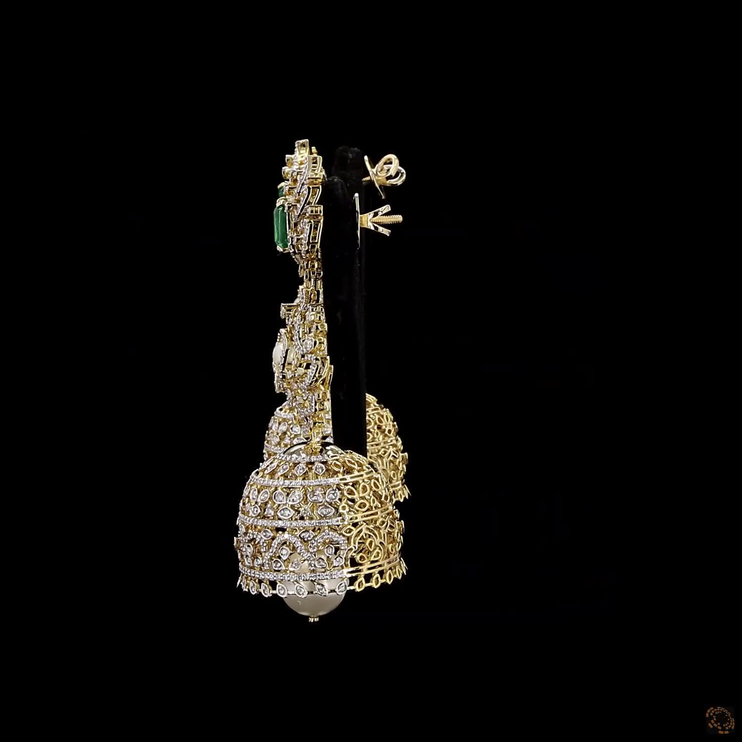 Emerald & Ruby Diamond Earrings in 18KT Yellow Gold