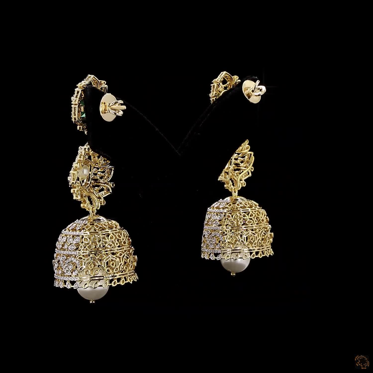 Emerald & Ruby Diamond Earrings in 18KT Yellow Gold