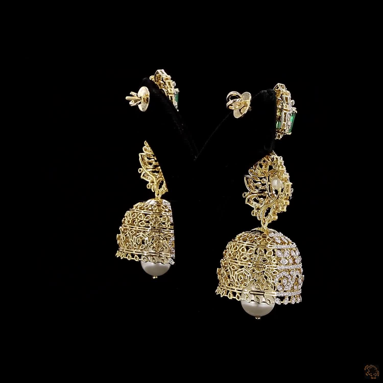 Emerald & Ruby Diamond Earrings in 18KT Yellow Gold