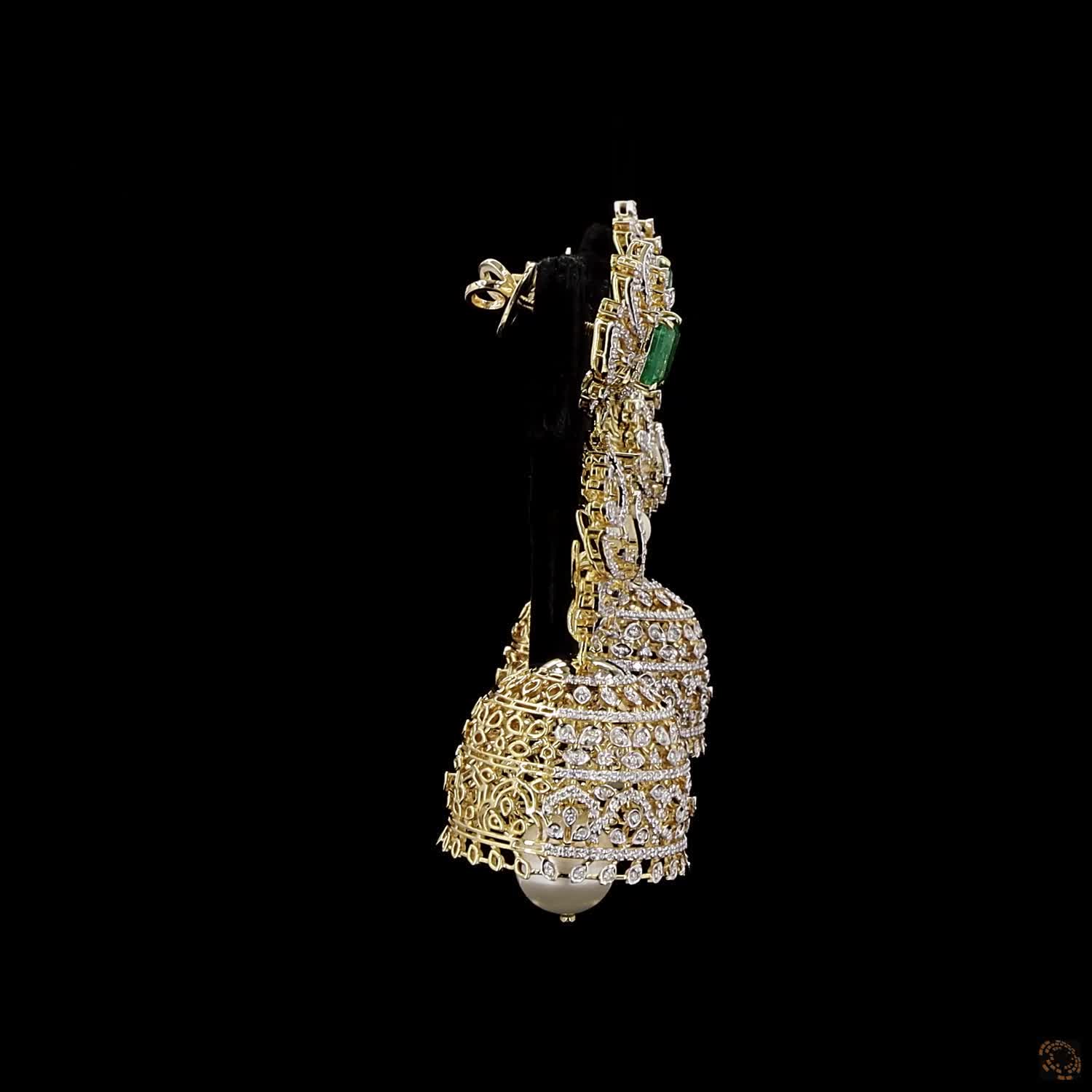 Emerald & Ruby Diamond Earrings in 18KT Yellow Gold
