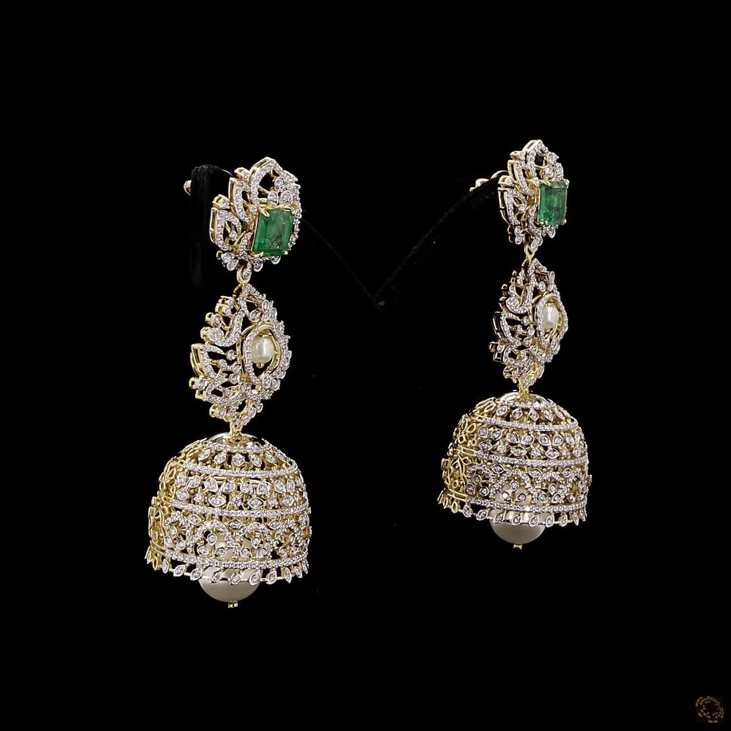 Emerald & Ruby Diamond Earrings in 18KT Yellow Gold
