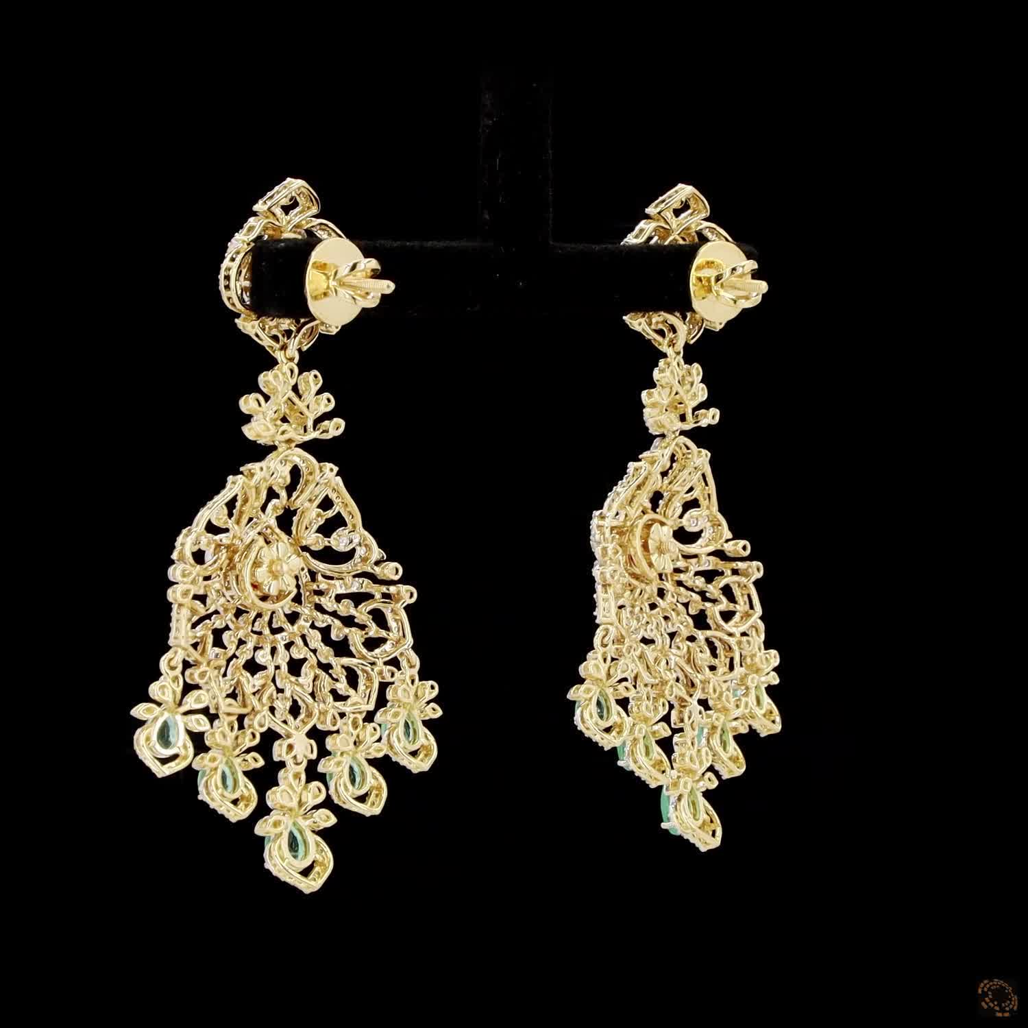 Emerald & Ruby Diamond Earrings in 18KT Yellow Gold