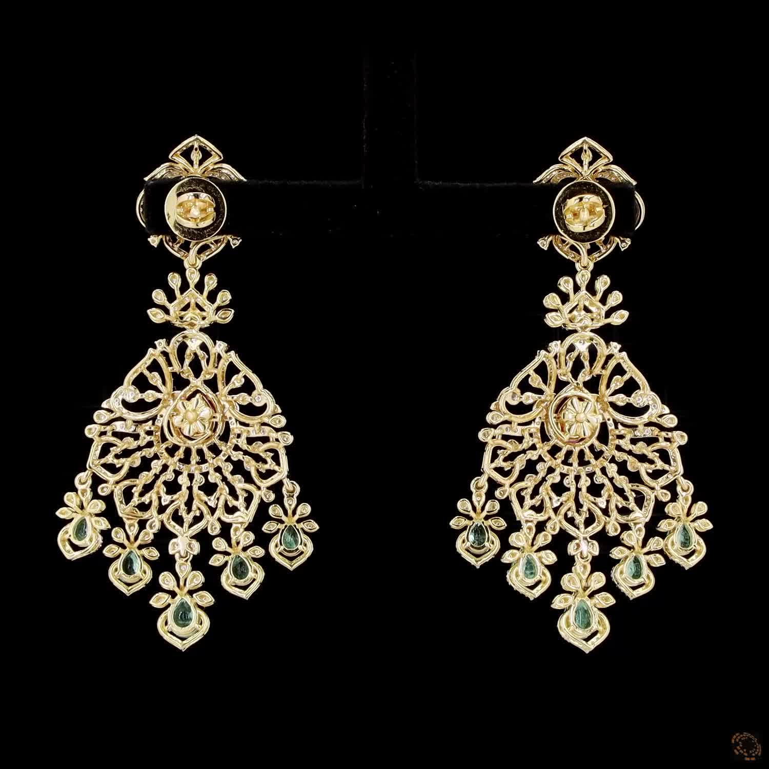 Emerald & Ruby Diamond Earrings in 18KT Yellow Gold