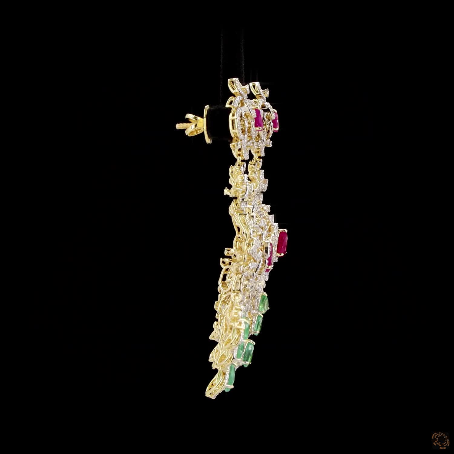 Emerald & Ruby Diamond Earrings in 18KT Yellow Gold