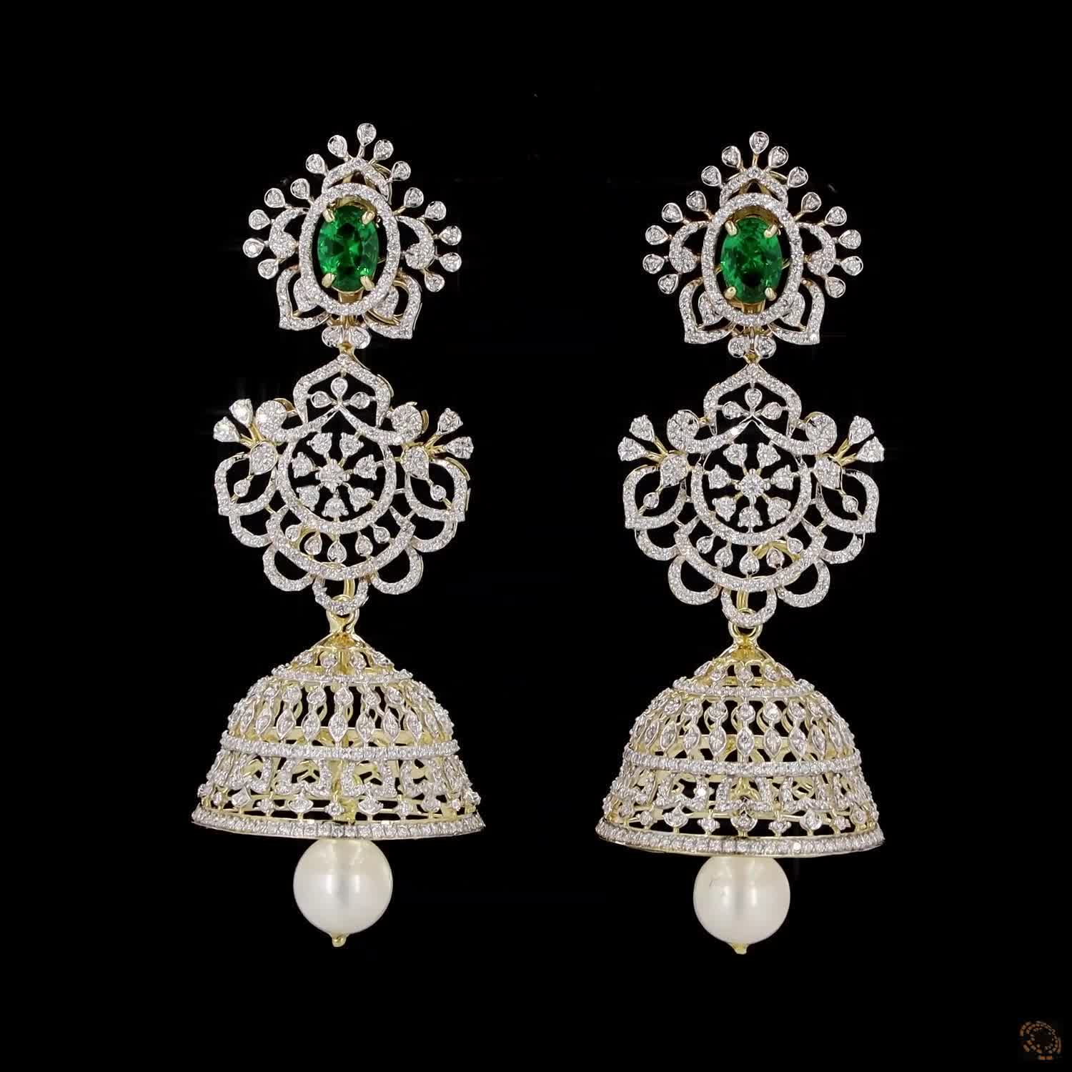 Emerald & Ruby Diamond Earrings in 18KT Yellow Gold