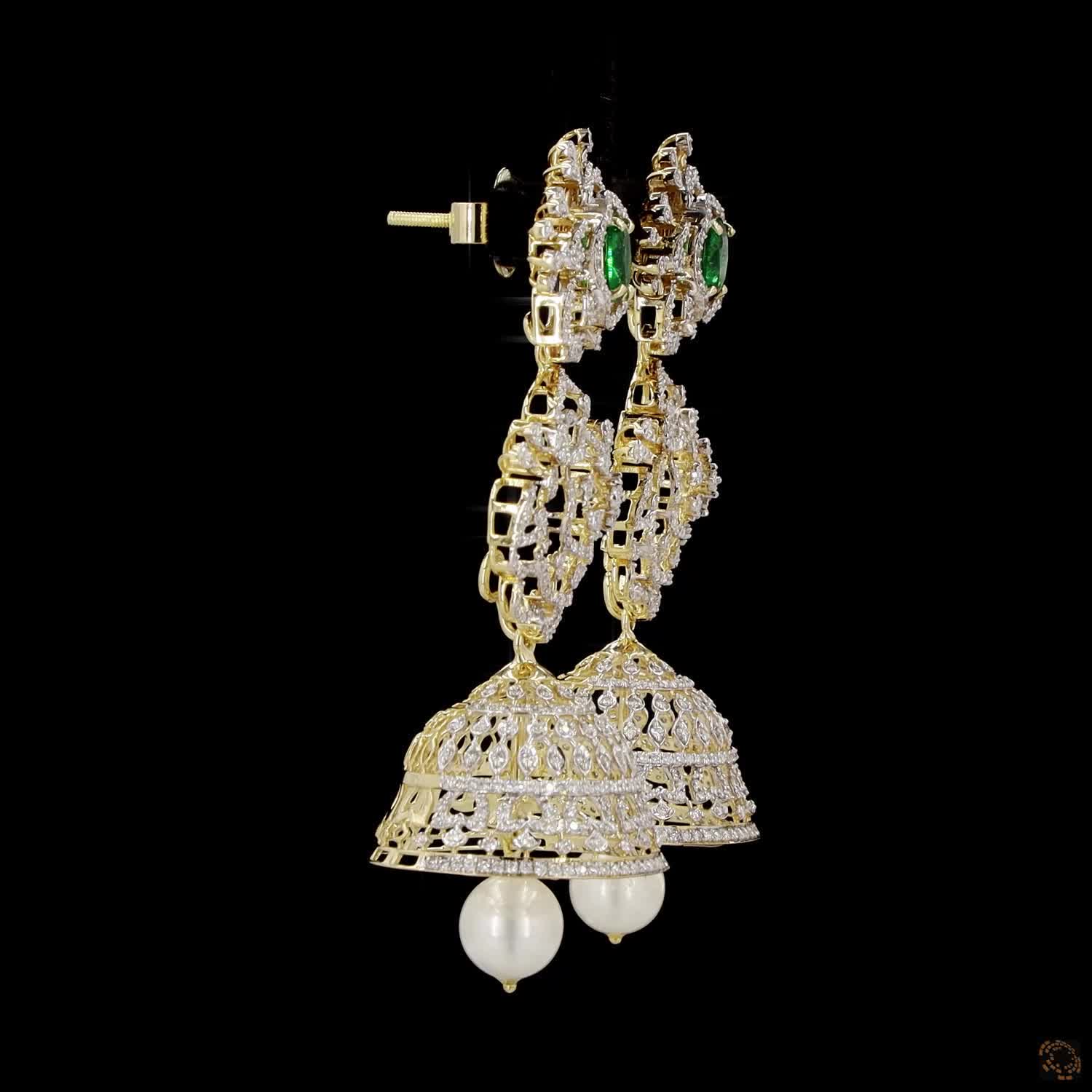 Emerald & Ruby Diamond Earrings in 18KT Yellow Gold