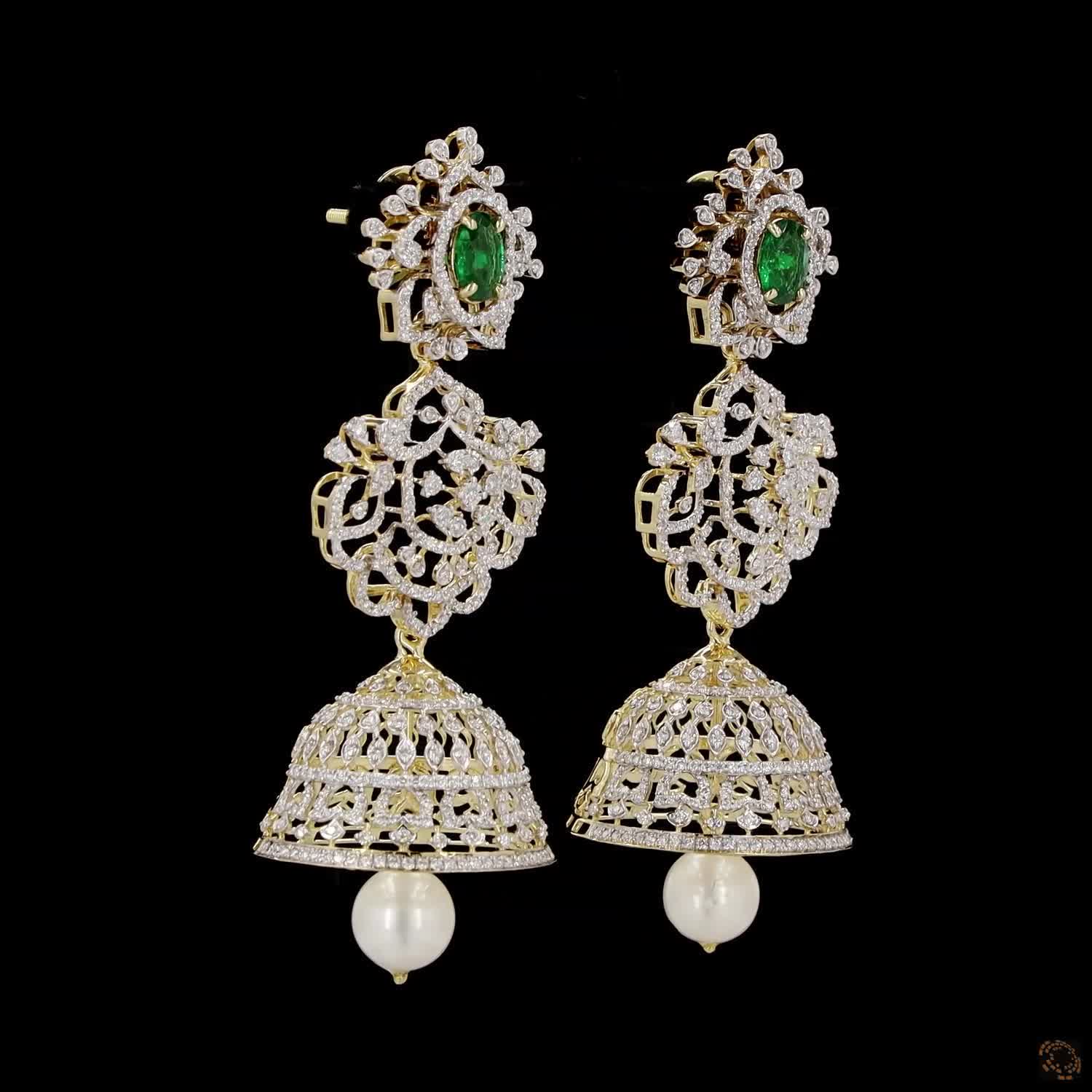 Emerald & Ruby Diamond Earrings in 18KT Yellow Gold