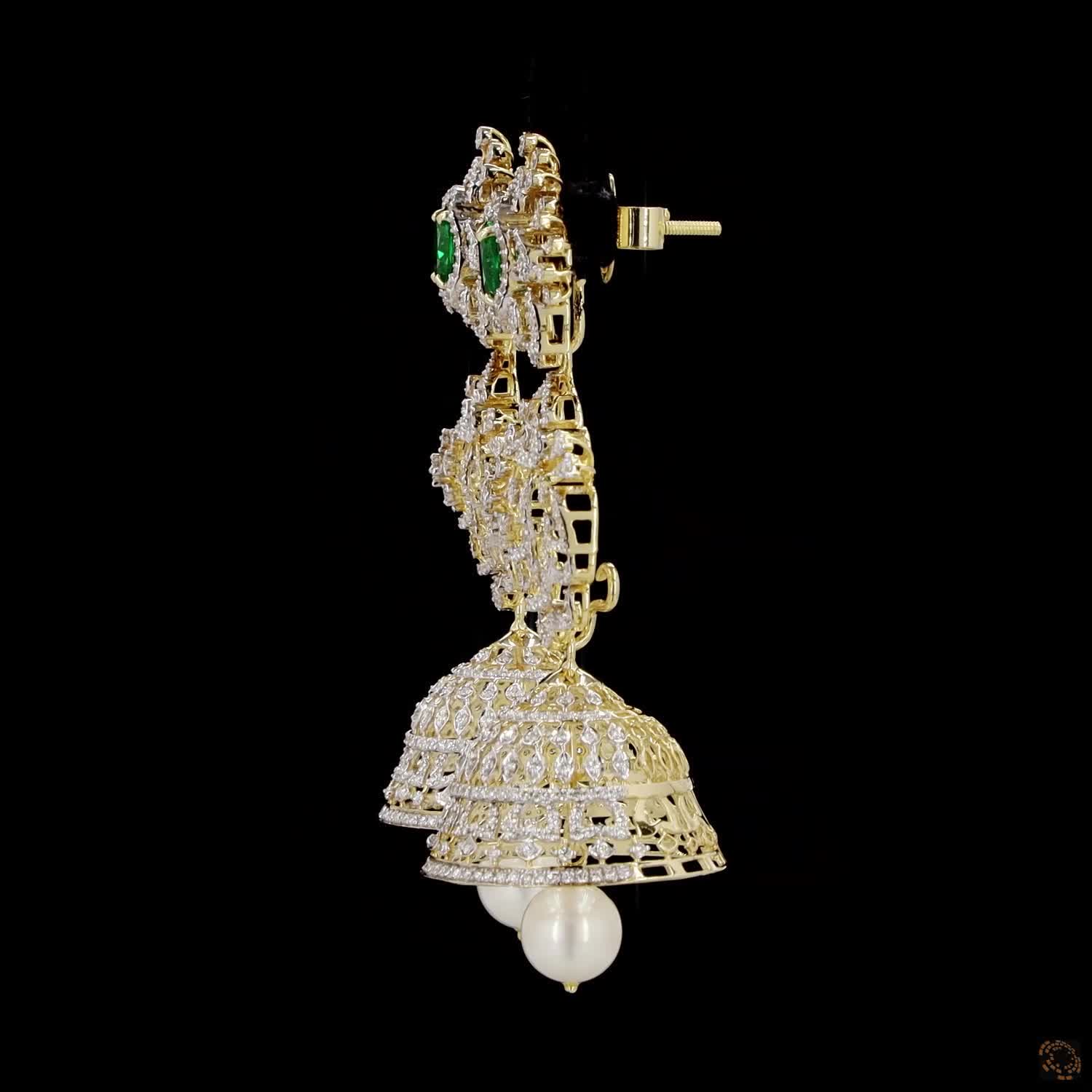 Emerald & Ruby Diamond Earrings in 18KT Yellow Gold