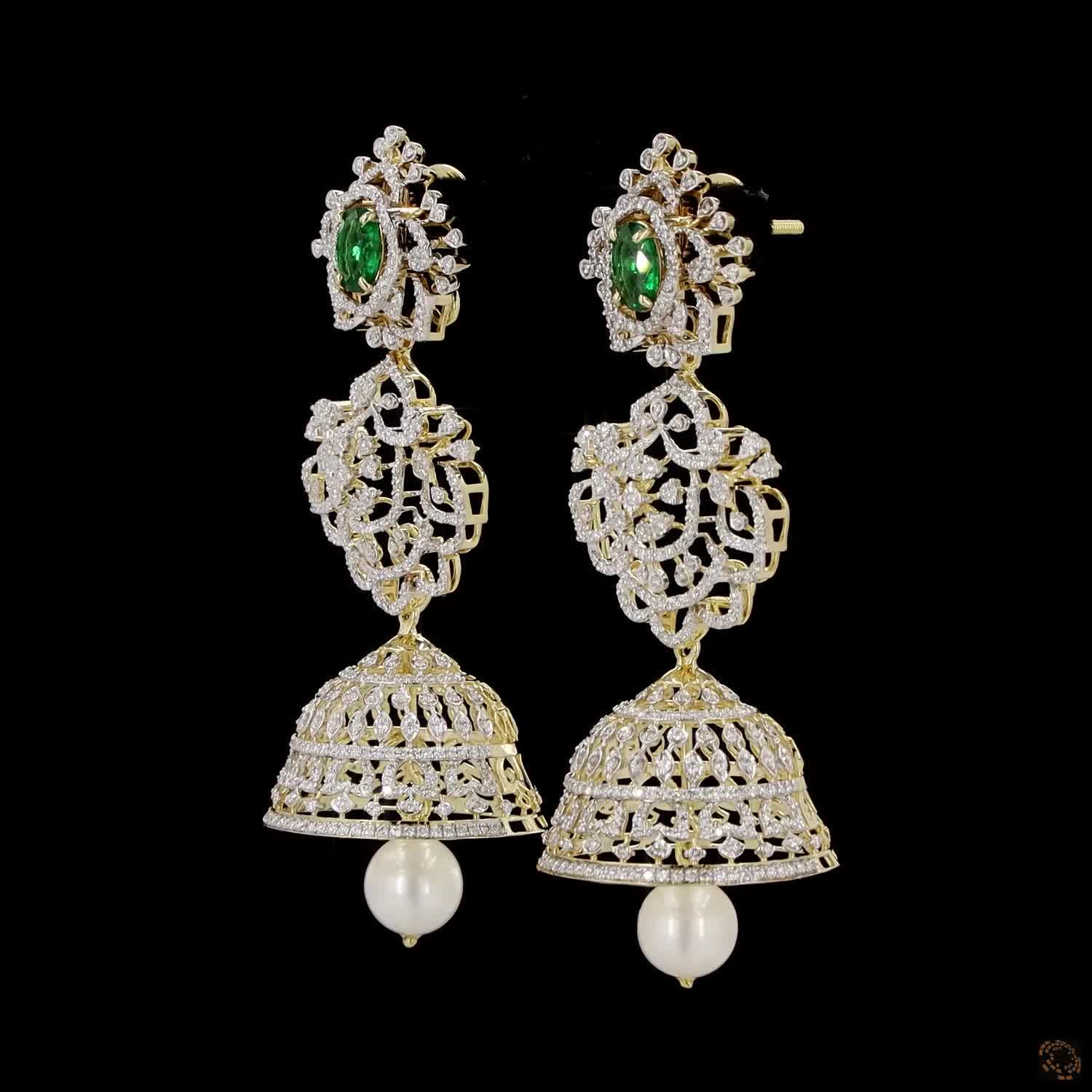 Emerald & Ruby Diamond Earrings in 18KT Yellow Gold