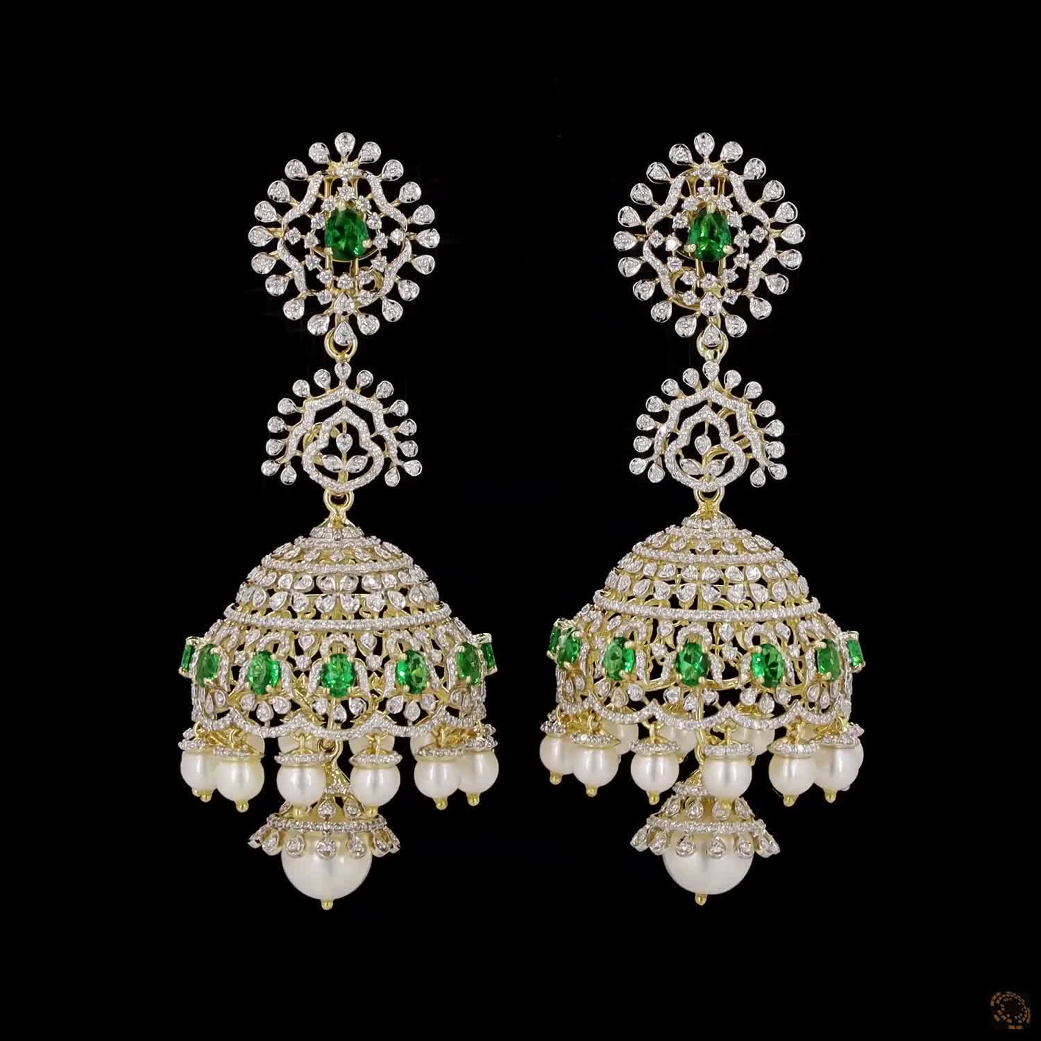 Emerald & Ruby Diamond Earrings in 18KT Yellow Gold