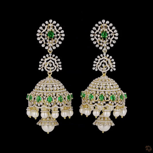 Emerald & Ruby Diamond Earrings in 18KT Yellow Gold