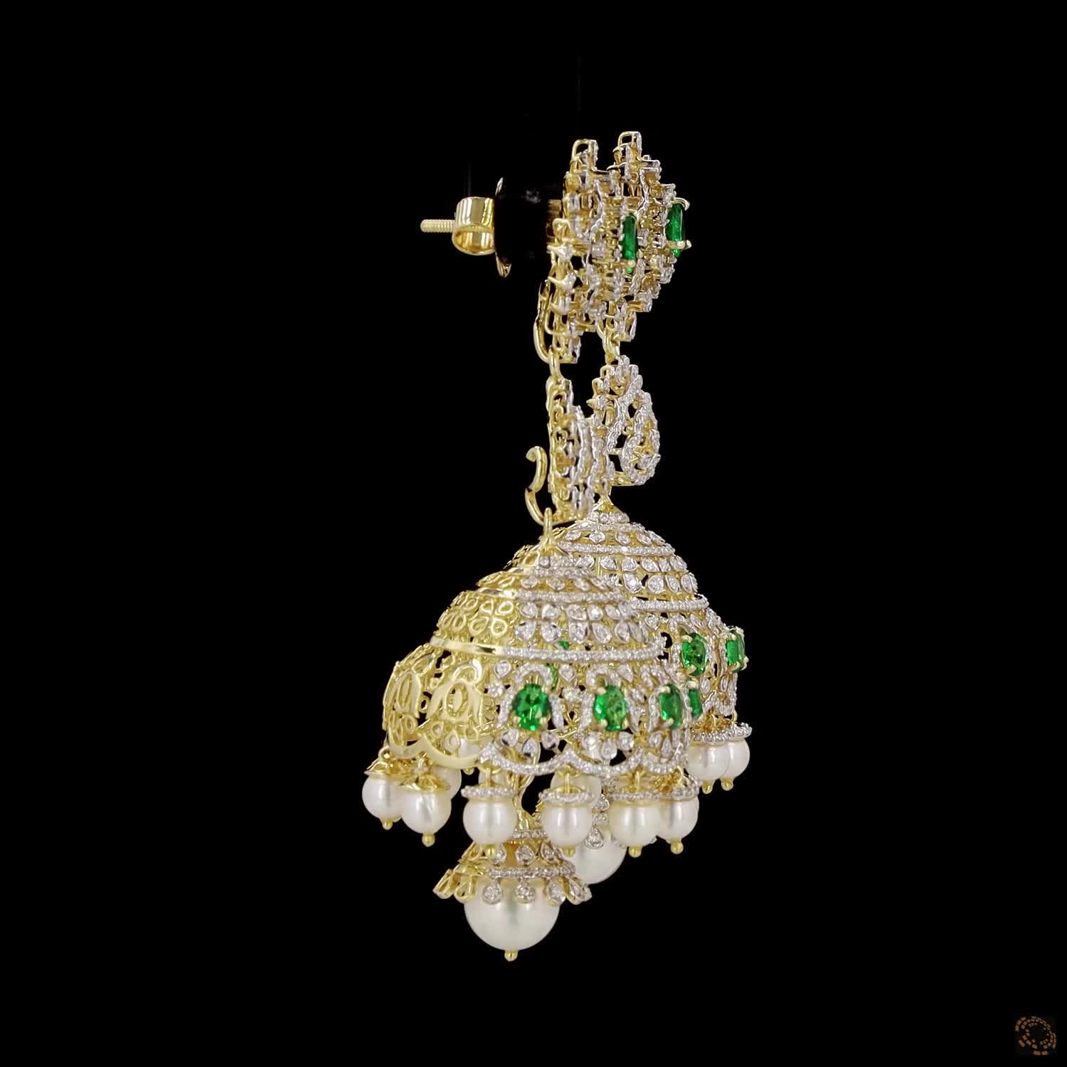 Emerald & Ruby Diamond Earrings in 18KT Yellow Gold