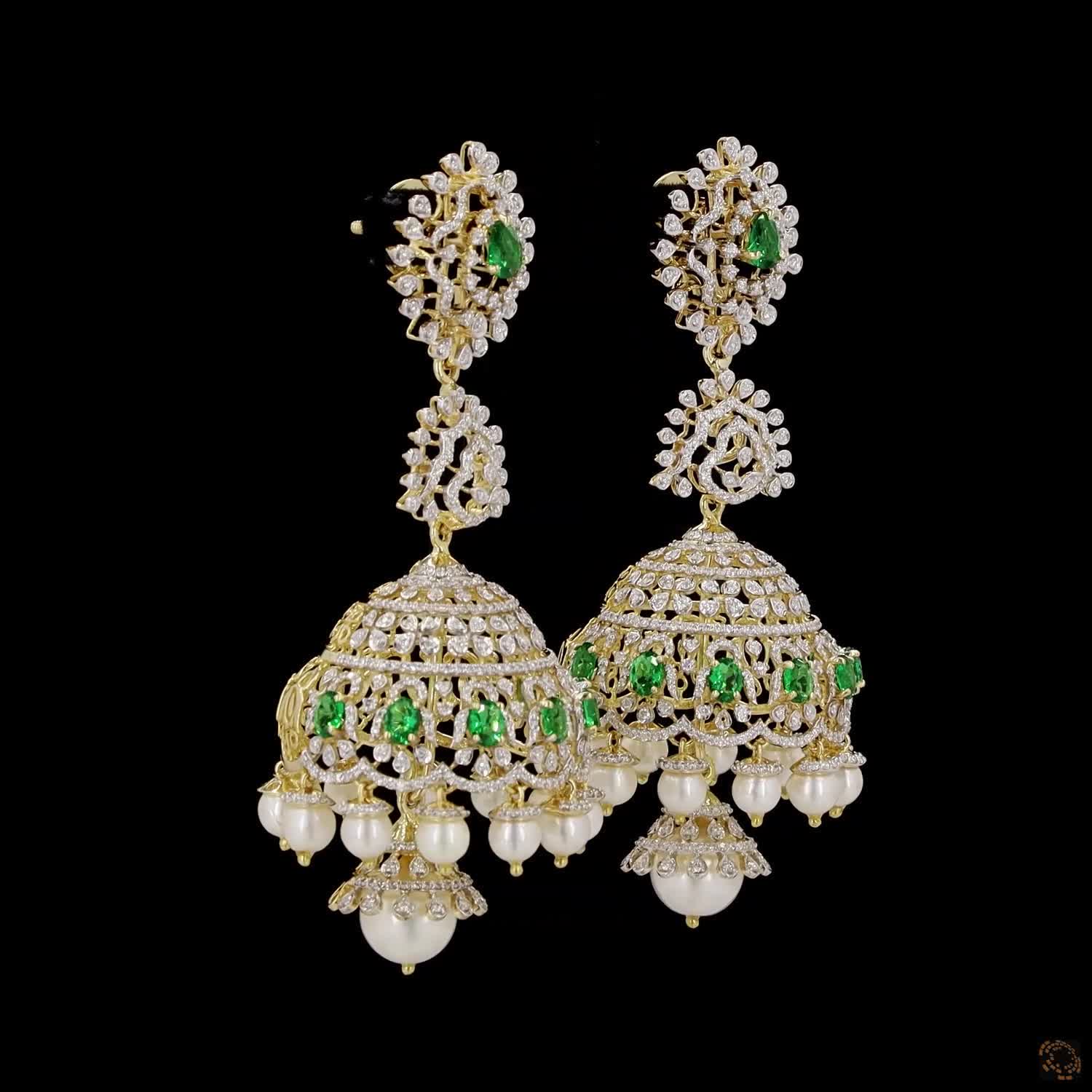 Emerald & Ruby Diamond Earrings in 18KT Yellow Gold