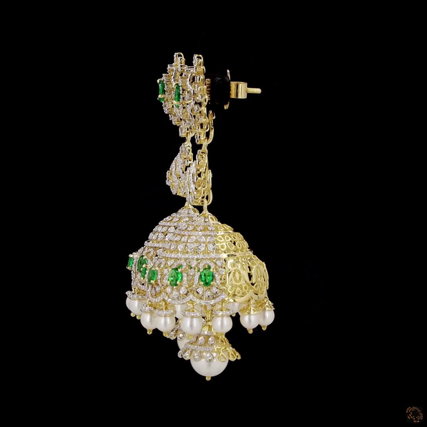 Emerald & Ruby Diamond Earrings in 18KT Yellow Gold