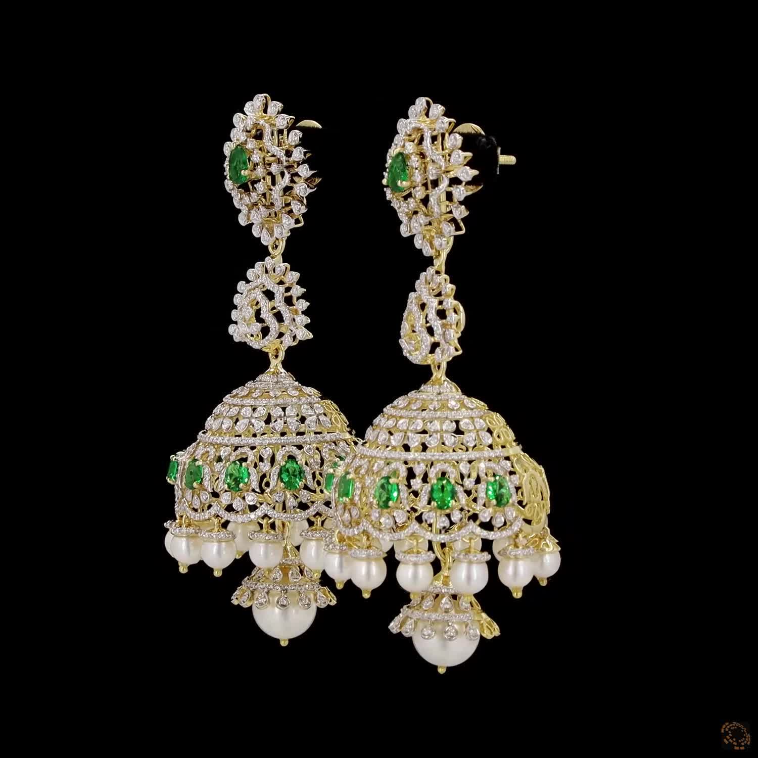 Emerald & Ruby Diamond Earrings in 18KT Yellow Gold