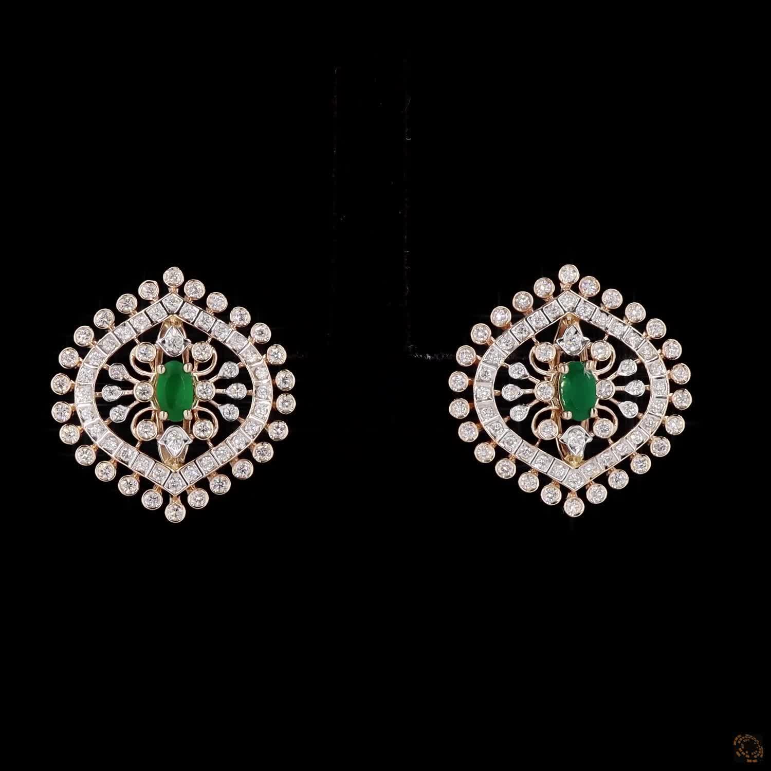 Emerald & Ruby Diamond Earrings in 18KT Yellow Gold
