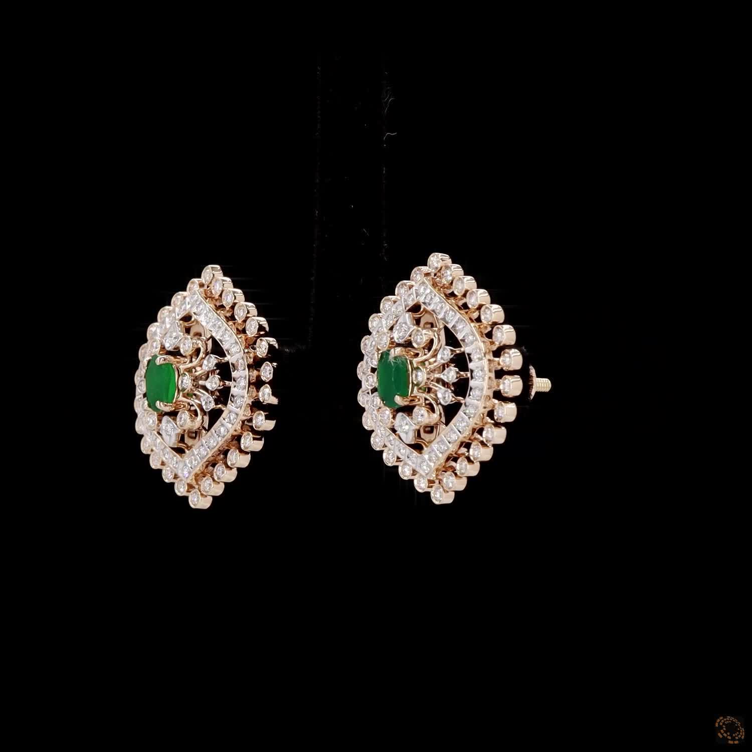 Emerald & Ruby Diamond Earrings in 18KT Yellow Gold