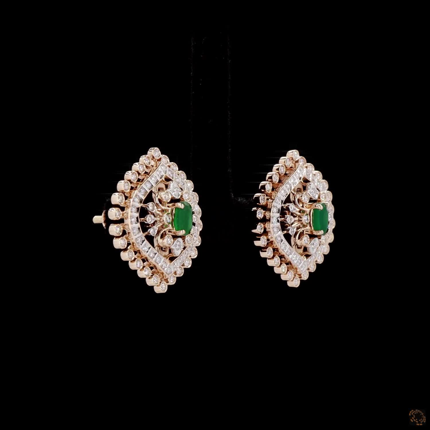 Emerald & Ruby Diamond Earrings in 18KT Yellow Gold