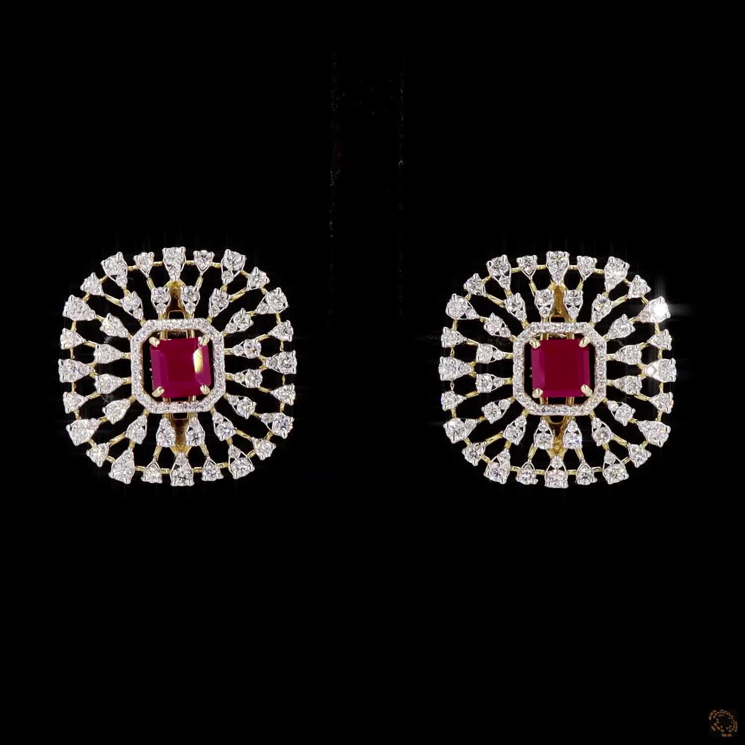 Emerald & Ruby Diamond Earrings in 18KT Yellow Gold