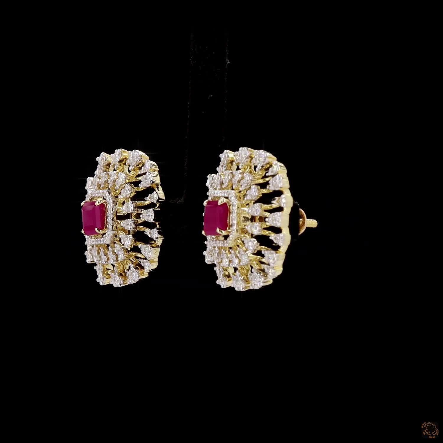 Emerald & Ruby Diamond Earrings in 18KT Yellow Gold