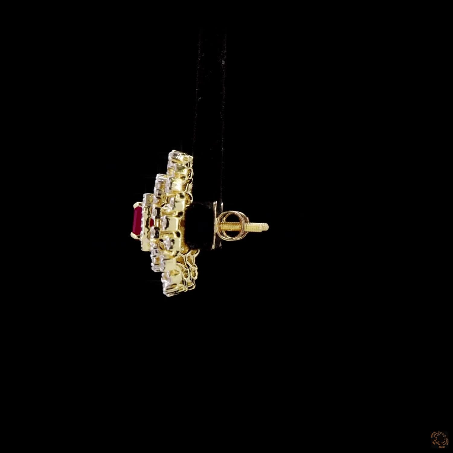 Emerald & Ruby Diamond Earrings in 18KT Yellow Gold