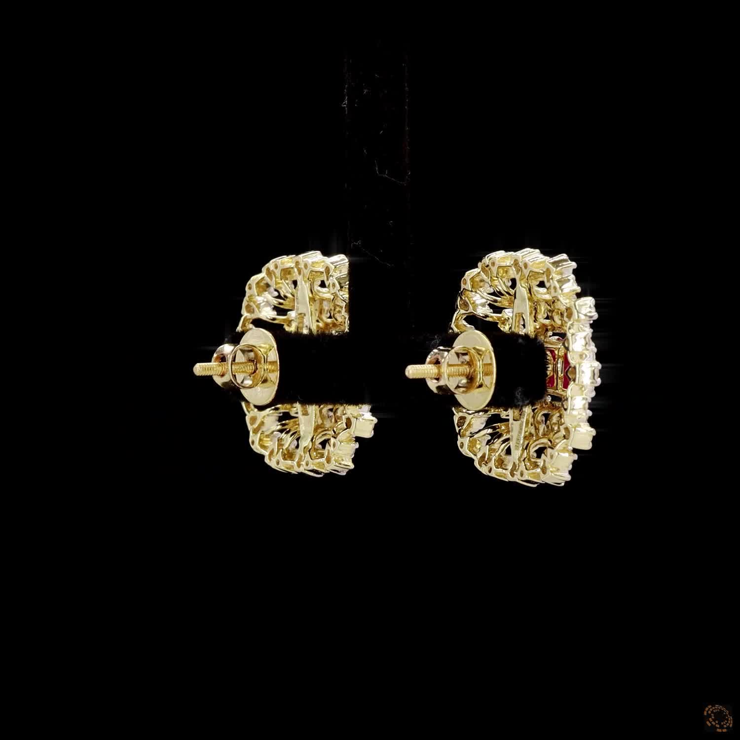 Emerald & Ruby Diamond Earrings in 18KT Yellow Gold