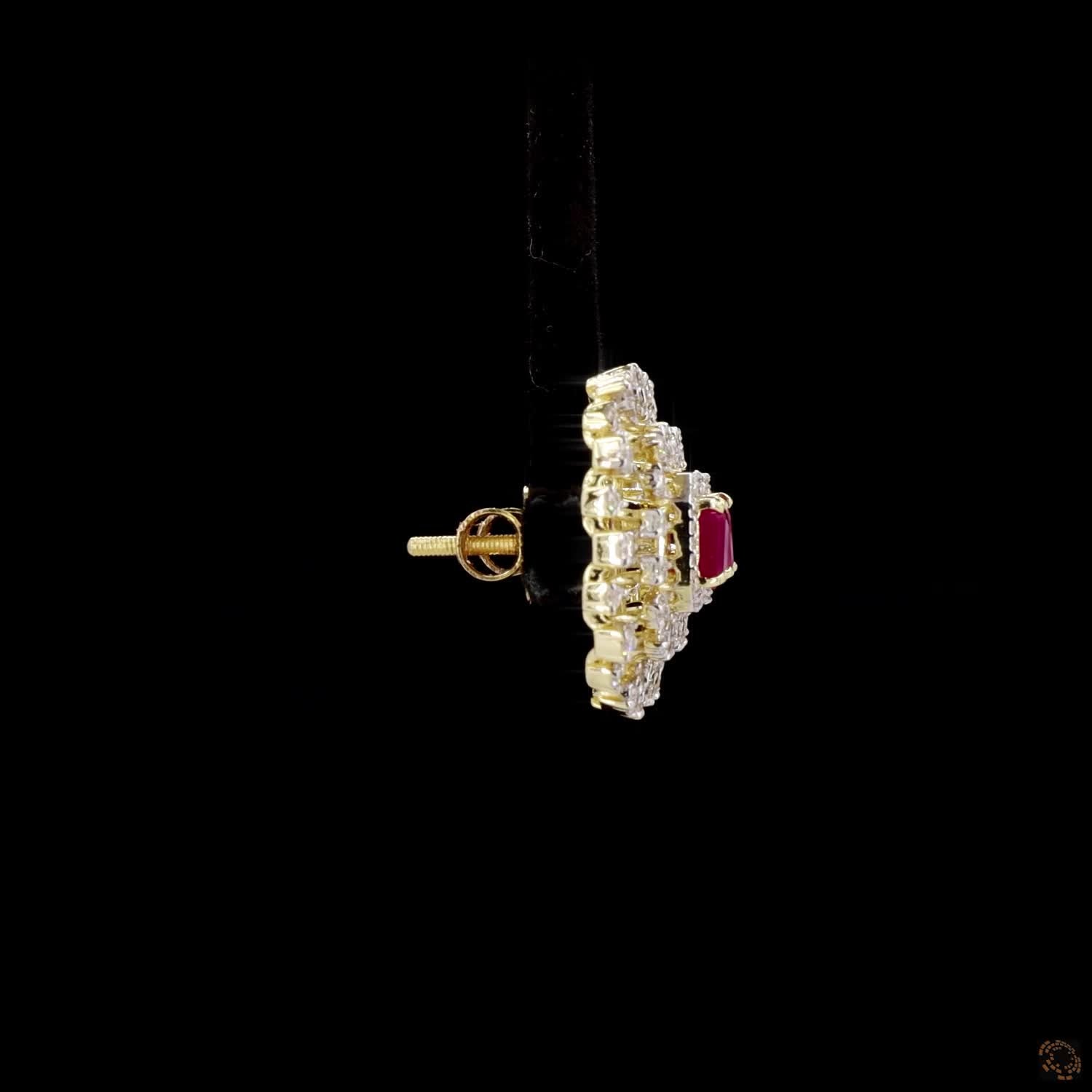 Emerald & Ruby Diamond Earrings in 18KT Yellow Gold