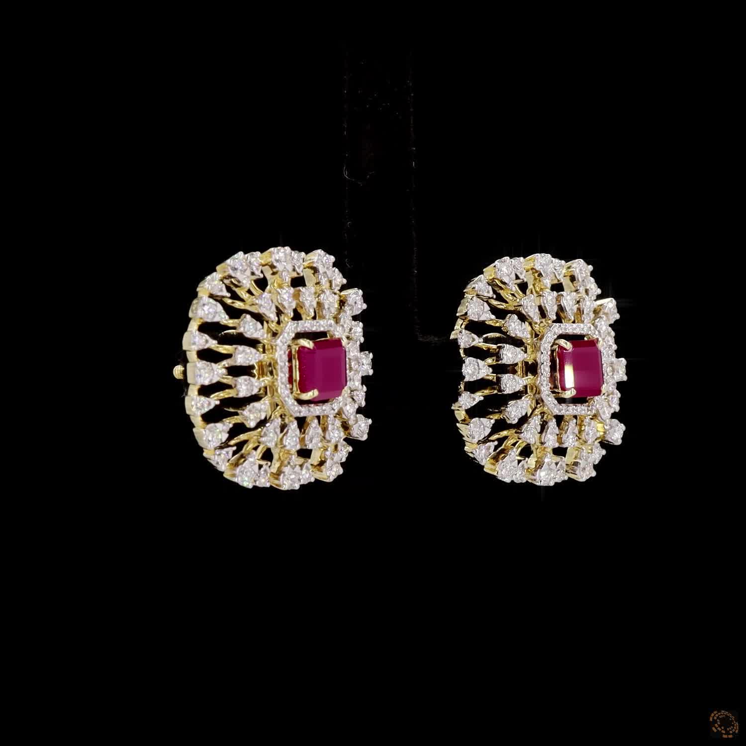Emerald & Ruby Diamond Earrings in 18KT Yellow Gold