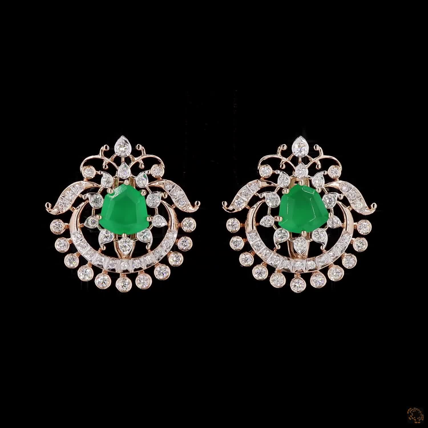 Emerald & Ruby Diamond Earrings in 18KT Yellow Gold