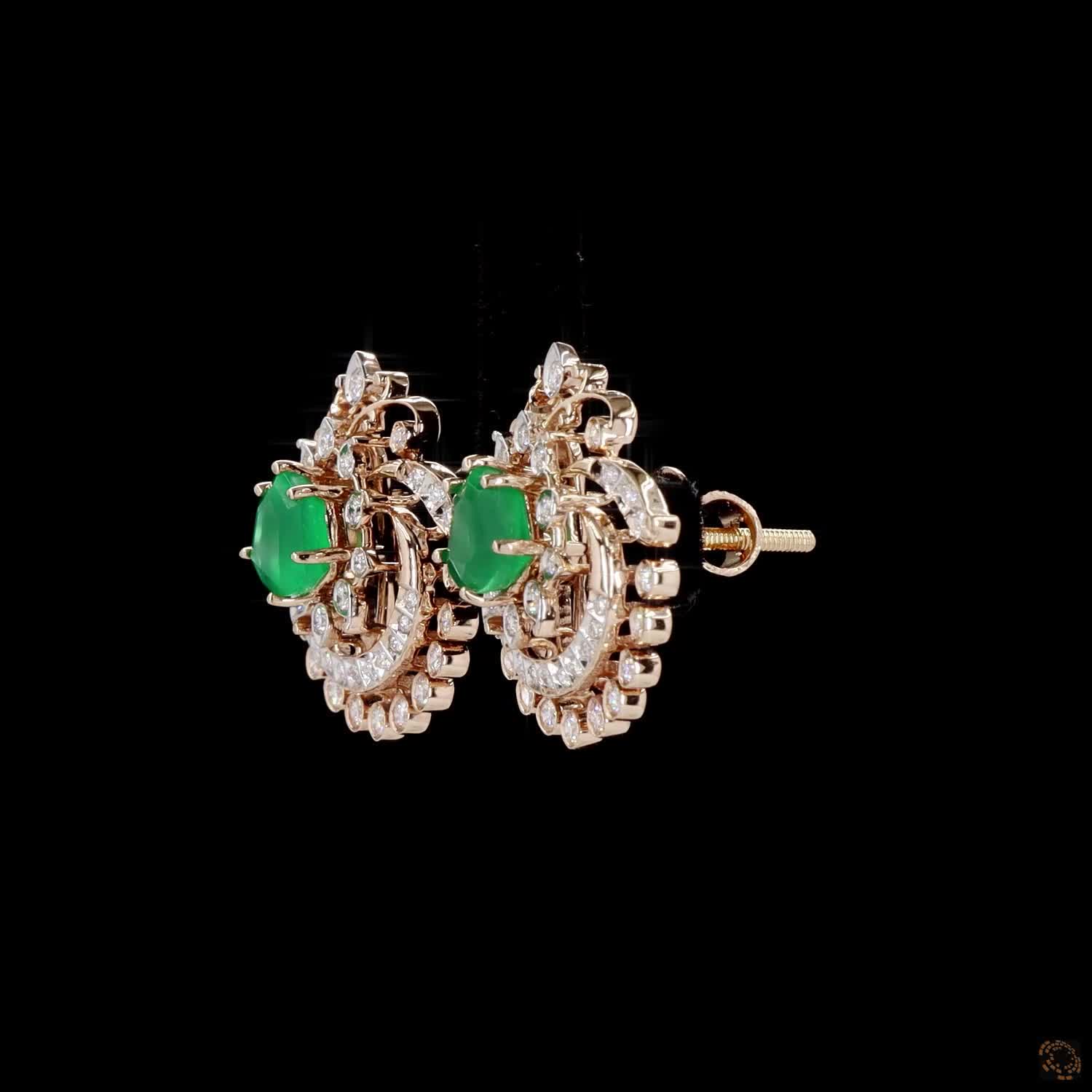 Emerald & Ruby Diamond Earrings in 18KT Yellow Gold