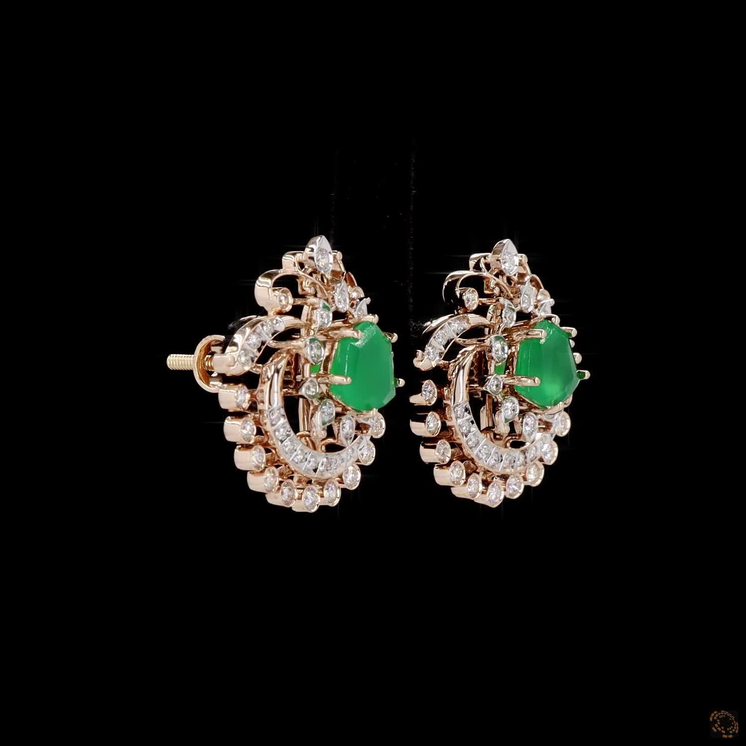 Emerald & Ruby Diamond Earrings in 18KT Yellow Gold