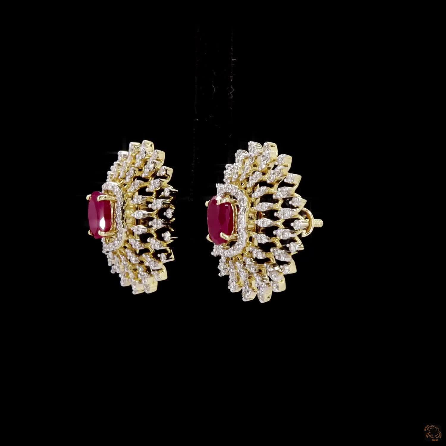 Emerald & Ruby Diamond Earrings in 18KT Yellow Gold