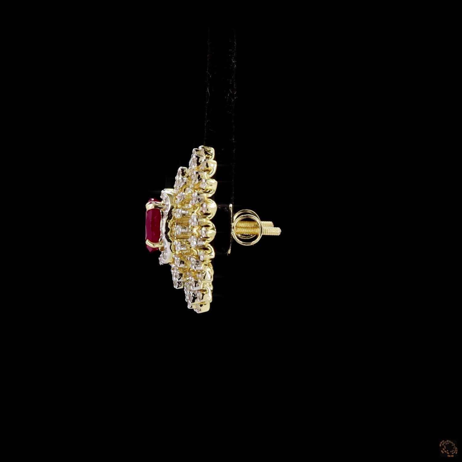 Emerald & Ruby Diamond Earrings in 18KT Yellow Gold