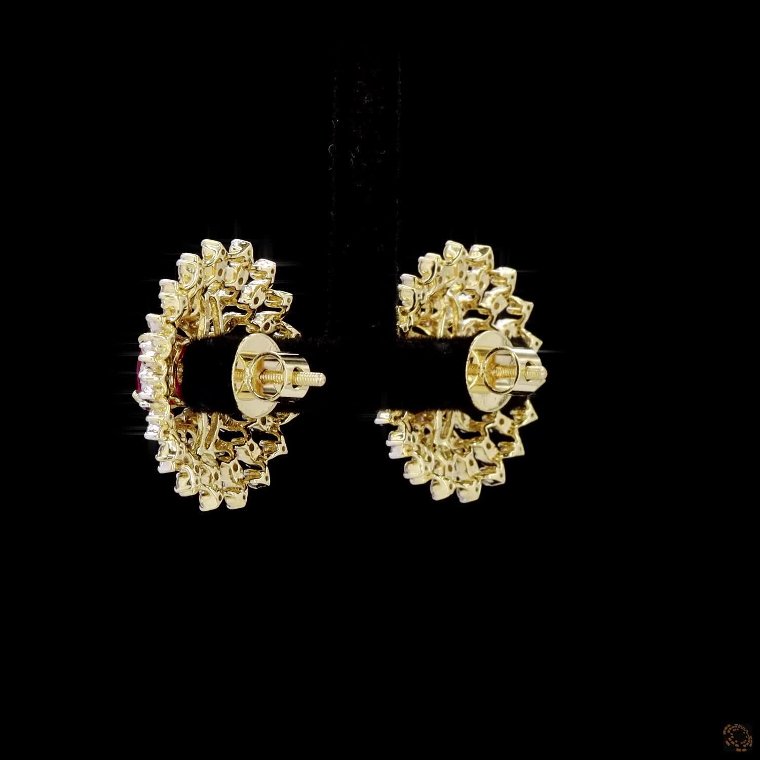 Emerald & Ruby Diamond Earrings in 18KT Yellow Gold