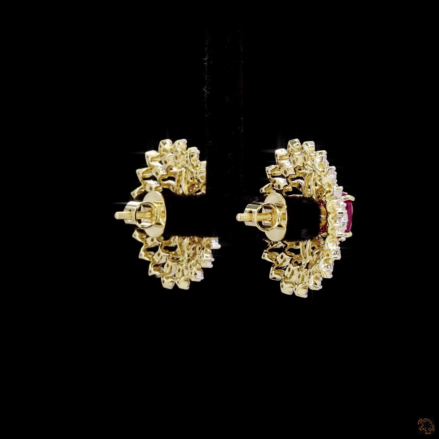 Emerald & Ruby Diamond Earrings in 18KT Yellow Gold
