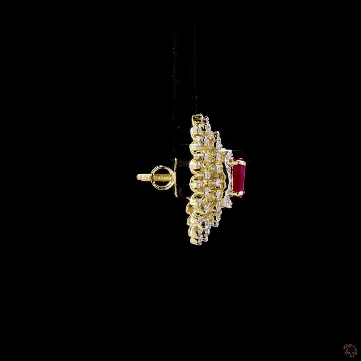 Emerald & Ruby Diamond Earrings in 18KT Yellow Gold