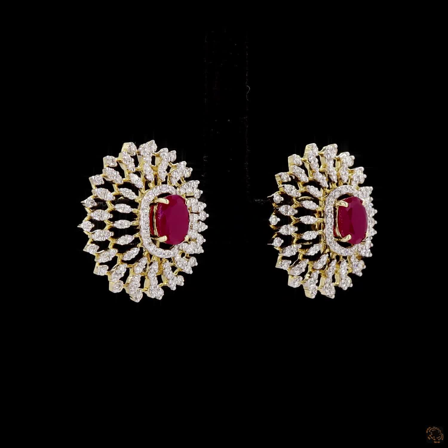 Emerald & Ruby Diamond Earrings in 18KT Yellow Gold