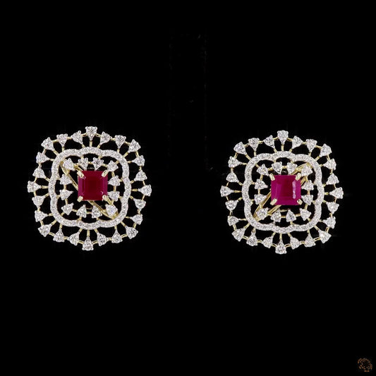 Emerald & Ruby Diamond Earrings in 18KT Yellow Gold