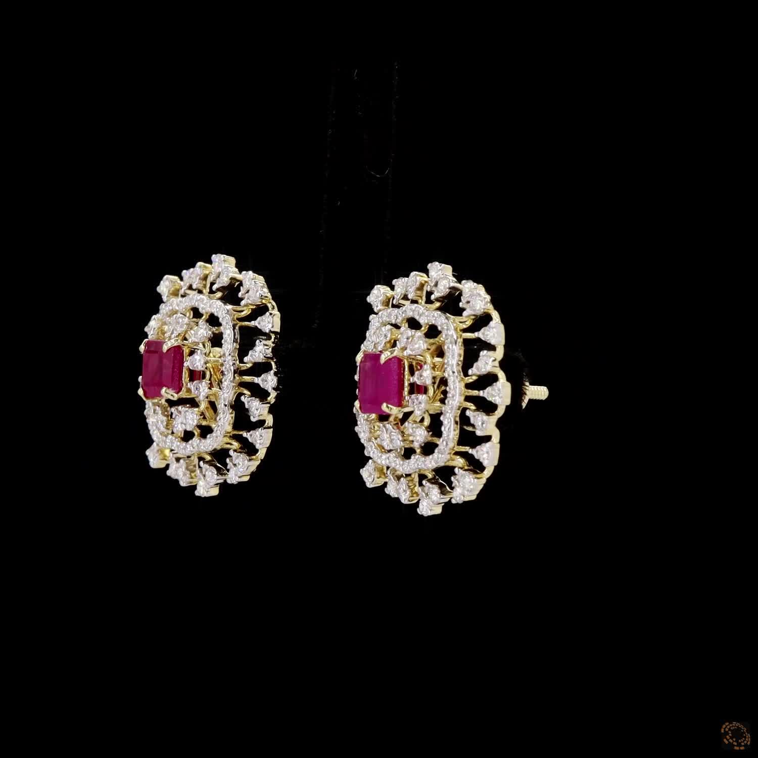 Emerald & Ruby Diamond Earrings in 18KT Yellow Gold