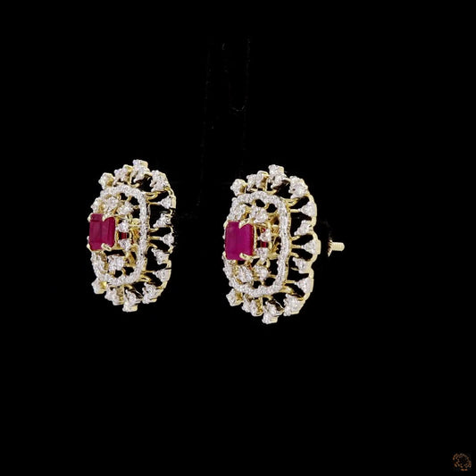 Emerald & Ruby Diamond Earrings in 18KT Yellow Gold