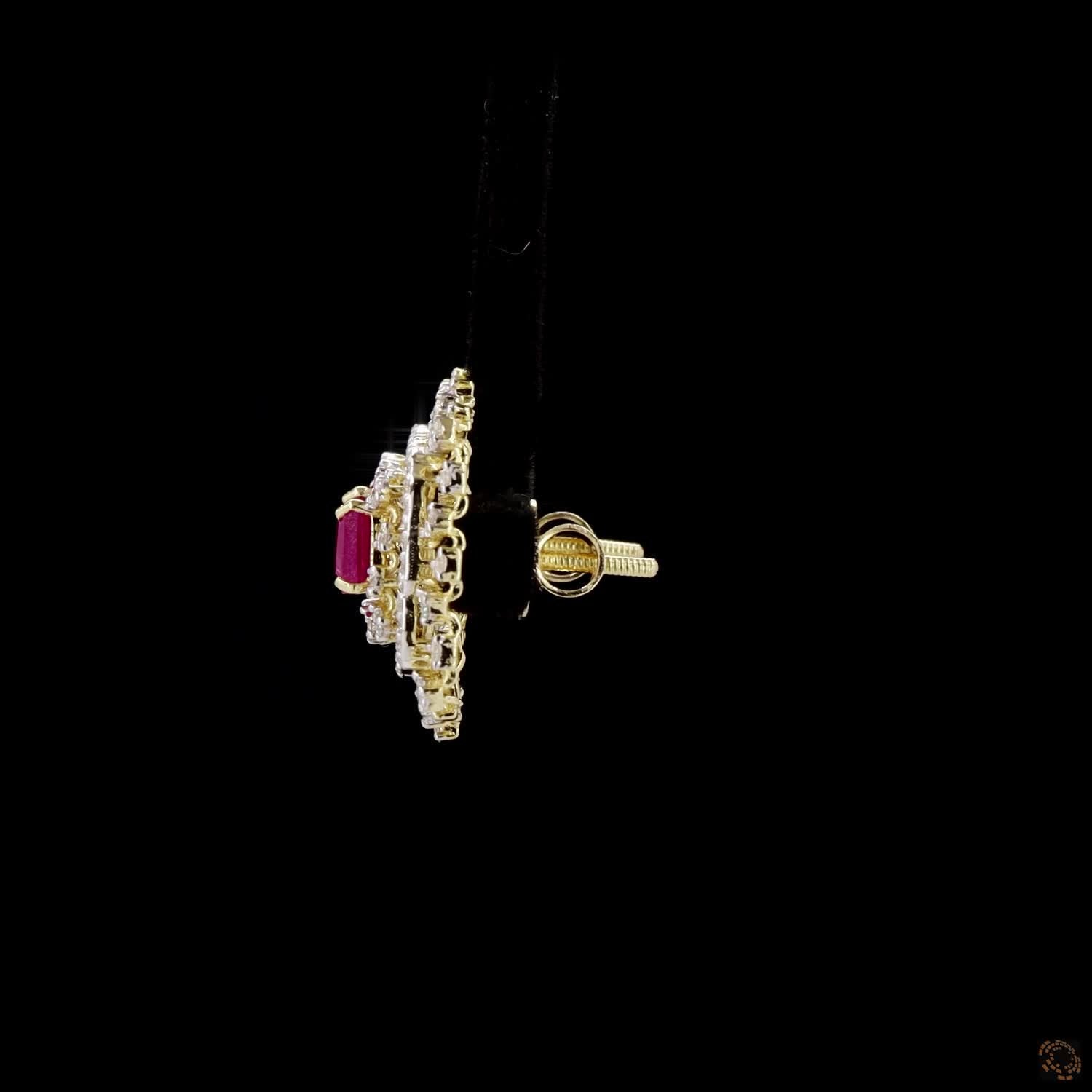 Emerald & Ruby Diamond Earrings in 18KT Yellow Gold
