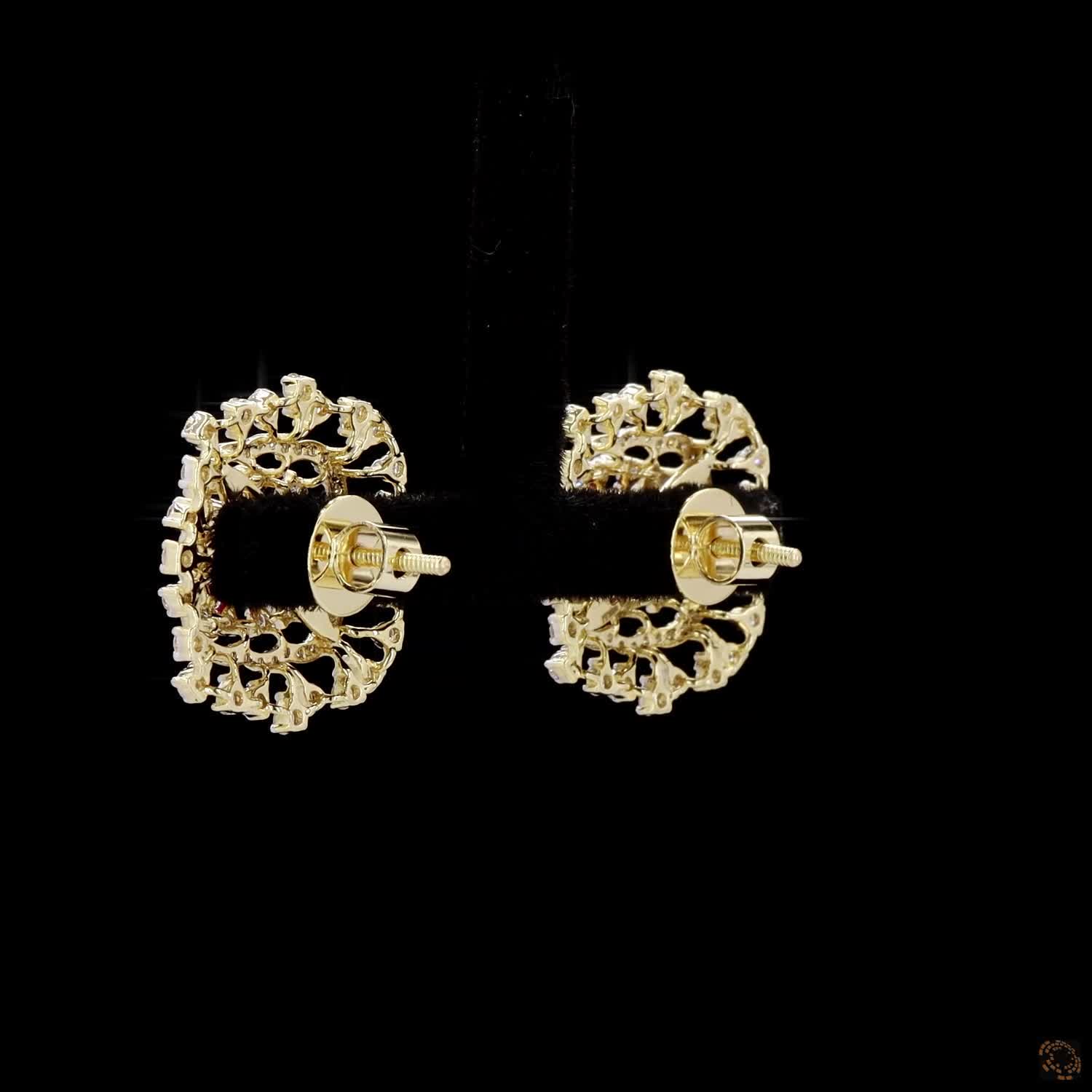 Emerald & Ruby Diamond Earrings in 18KT Yellow Gold