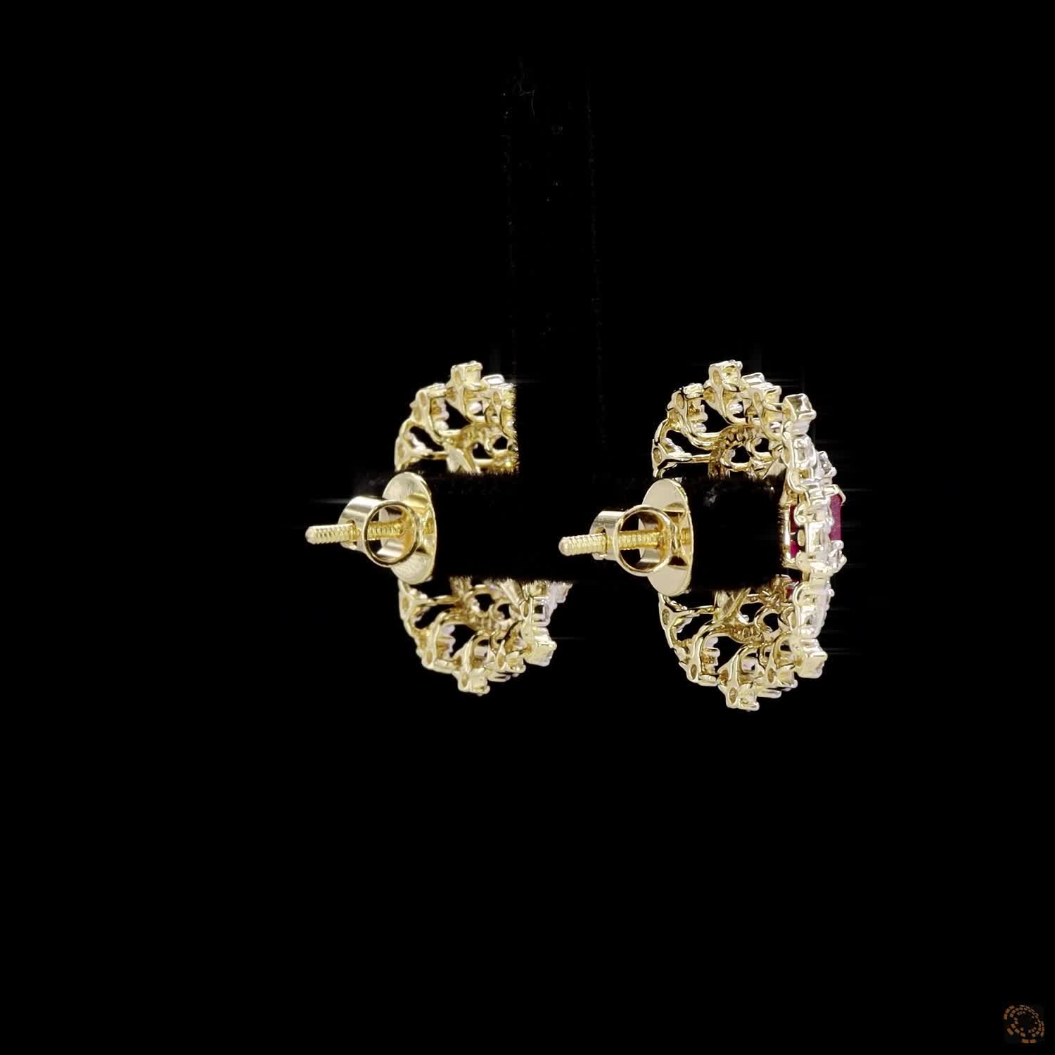Emerald & Ruby Diamond Earrings in 18KT Yellow Gold