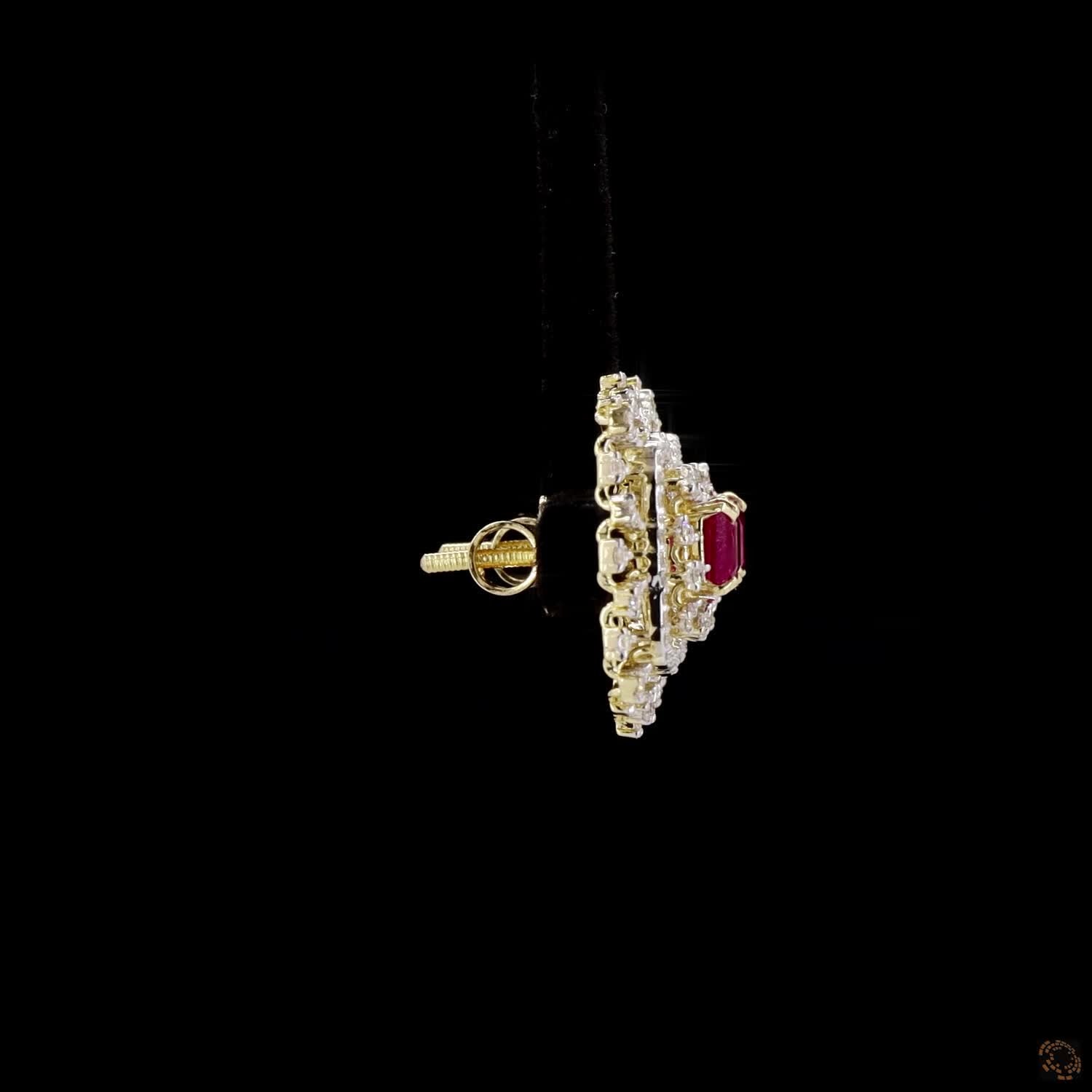 Emerald & Ruby Diamond Earrings in 18KT Yellow Gold
