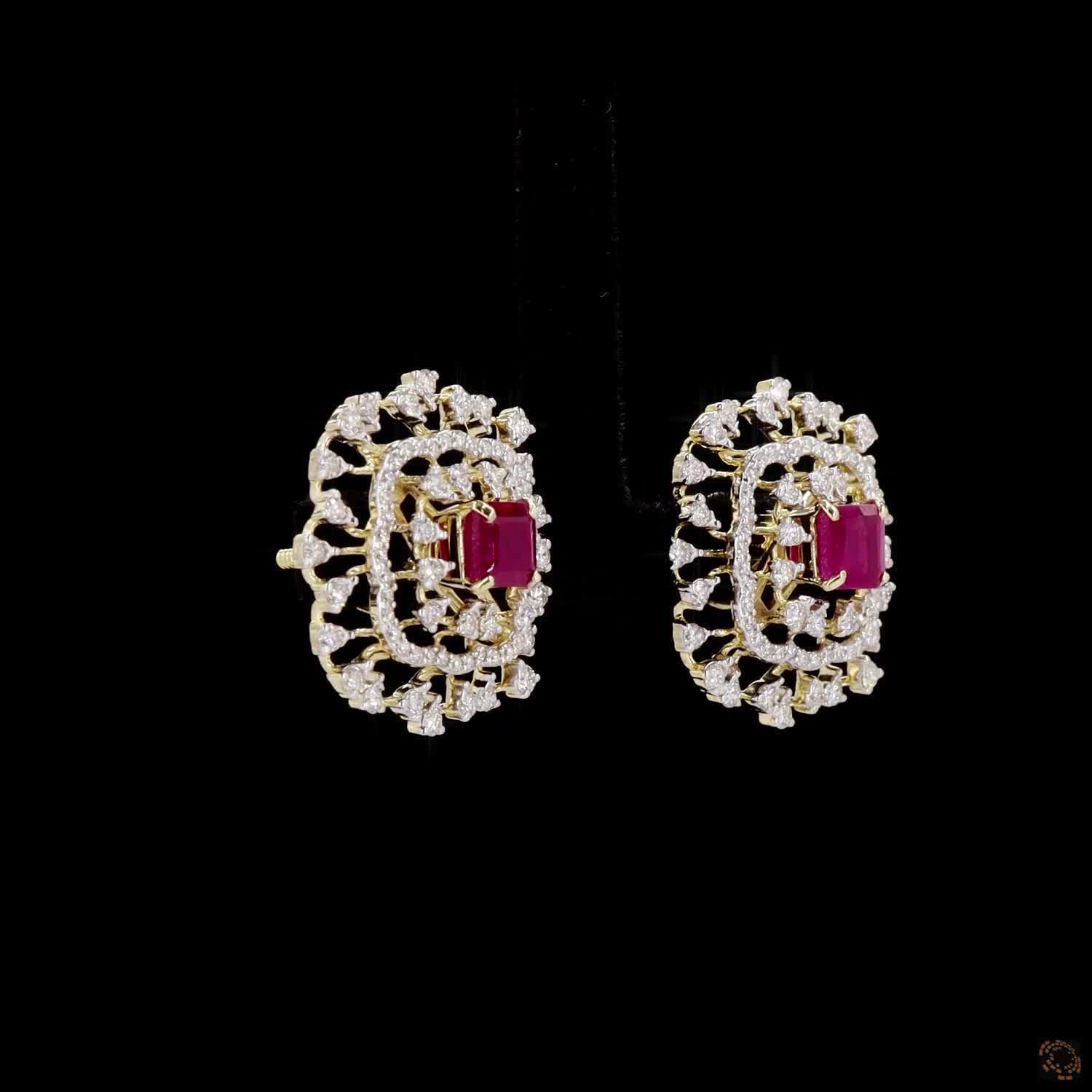Emerald & Ruby Diamond Earrings in 18KT Yellow Gold
